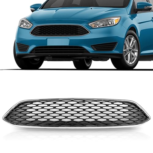 UnayKolb Front Upper Grill Honeycomb Style Grille Black With Chrome Compatible With 2015-2018 Ford Focus S SE F1EZ8200A