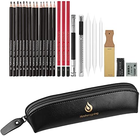 Heshengping, Sketching and Drawing Pencils Set-26pcs,Art Supplies Drawing Kit,Graphite Charcoal Professional Pencils Set, Kids & Adults Beginners Student Artist
