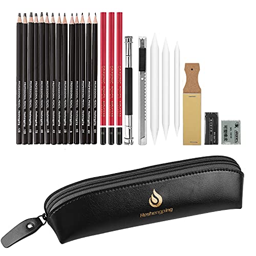 Heshengping, Sketching And Drawing Pencils Set-26Pcs,Art Supplies Drawing Kit,Graphite Charcoal Professional Pencils Set, Kids & Adults Beginners Student Artist #TOP3