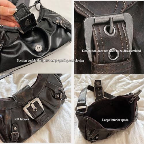 Image of Women's Y2K Purse Shoulder Bag Top Handle Handbag Small Punk Hobo Clutch Purses Bags Trendy Trendy Leather Buckle Punk Purses