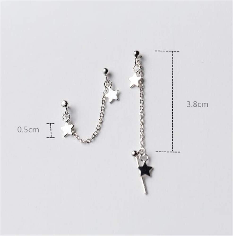 Star Double Piercing Tassel Chain Drop Dangle Cartilage Ball Bead Stud Earrings for Women 925 Sterling Silver Double Stars 2 Hole Helix Tragus Post Pin Fashion Cute Birthday Christmas Easter Jewelry Gifts