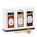 Coffret cadeau 3 miels de France et cuillère à miel - Coffret cadeau 3x125g...