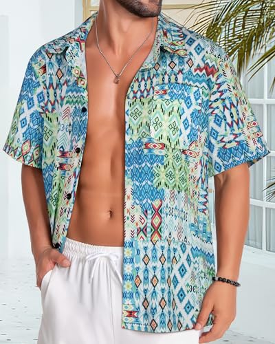 Image of Men Hawaiian Shirt Short Sleeve Summer Beach Button Down Shirts with Pocket