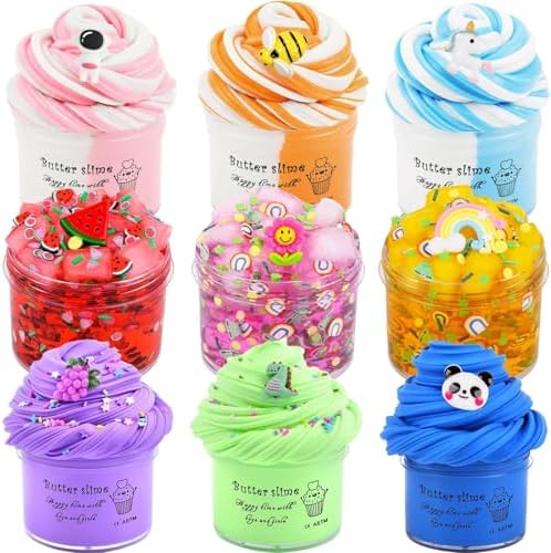 Amazon.com: 9 Pack Slime Kit, with 3 Jelly Cube Crunchy & 6 Butter ...