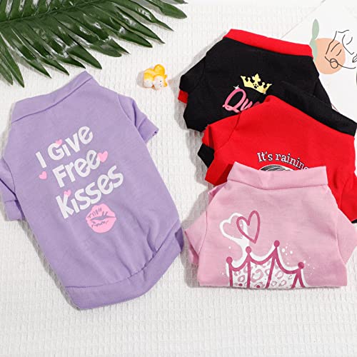 Dog Shirt, 4 Pack Dog Clothes For Small Dogs Girl Chihuahua Yorkie Pet Clothes Summer Cute Female Dog Clothes Princess Puppy Clothes Outfit Apparel Tshirts For Small Dogs, Pink, Small #TOP6
