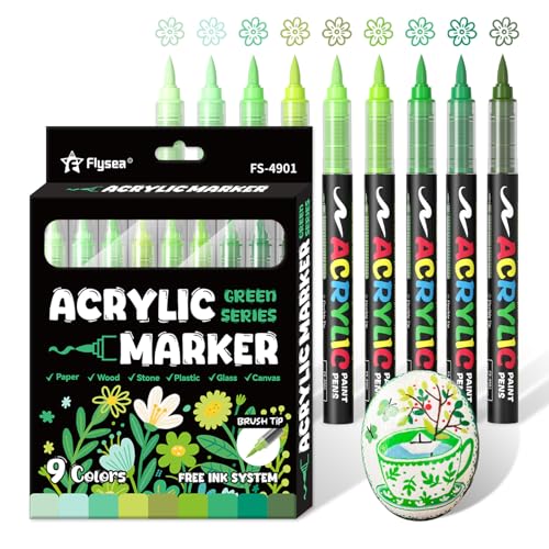 Alitastro 9 Green Series Paint Pens Waterproof Brush Tip Acrylic Markers