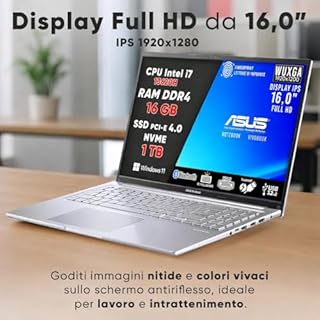 ASUS VivoBook Pc Portatile, Notebook i7 13620H, 16GB RAM DDR4, SSD 1TB, DISPLAY IPS WUXGA 16,0" FULL HD, Computer Portatile, Laptop con Tastiera Retroilluminata, Fingerprint, 16" - Garanzia 3 Anni
