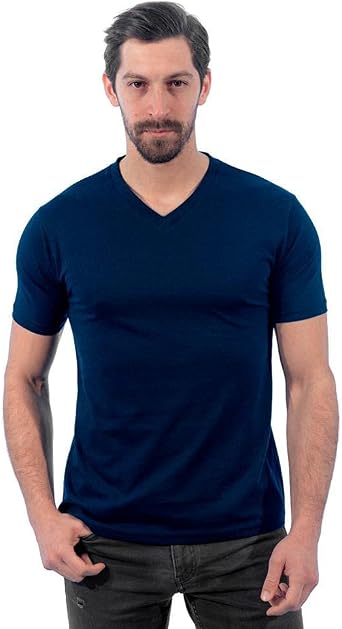 V-Neck T-Shirt, Navy Blue -113E245- T-shirt, T-shirt, Short Sleeve