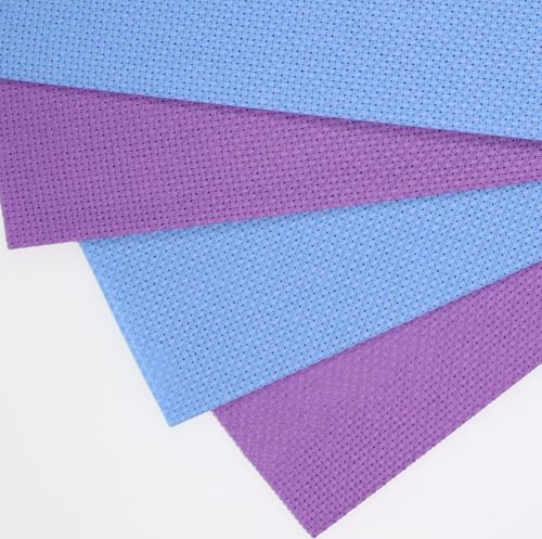 Image of KCS 4 pc of 12 inch x 18 inch(30cmx45cm) 14CT Counted Cotton Aida Cloth Cross Stitch Fabric (Lavender+Light Blue)