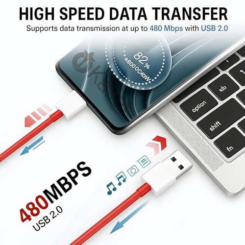 Image of USB-A to Type-C Fast Charging Cable for OnePlus 65W Super VOOC Super Dart | Data & Power Charging Cord Compatible with One Plus 13, 13R, 12, 12R, 11, 11R, 10 Pro, Nord Series, CE Series Smartphones