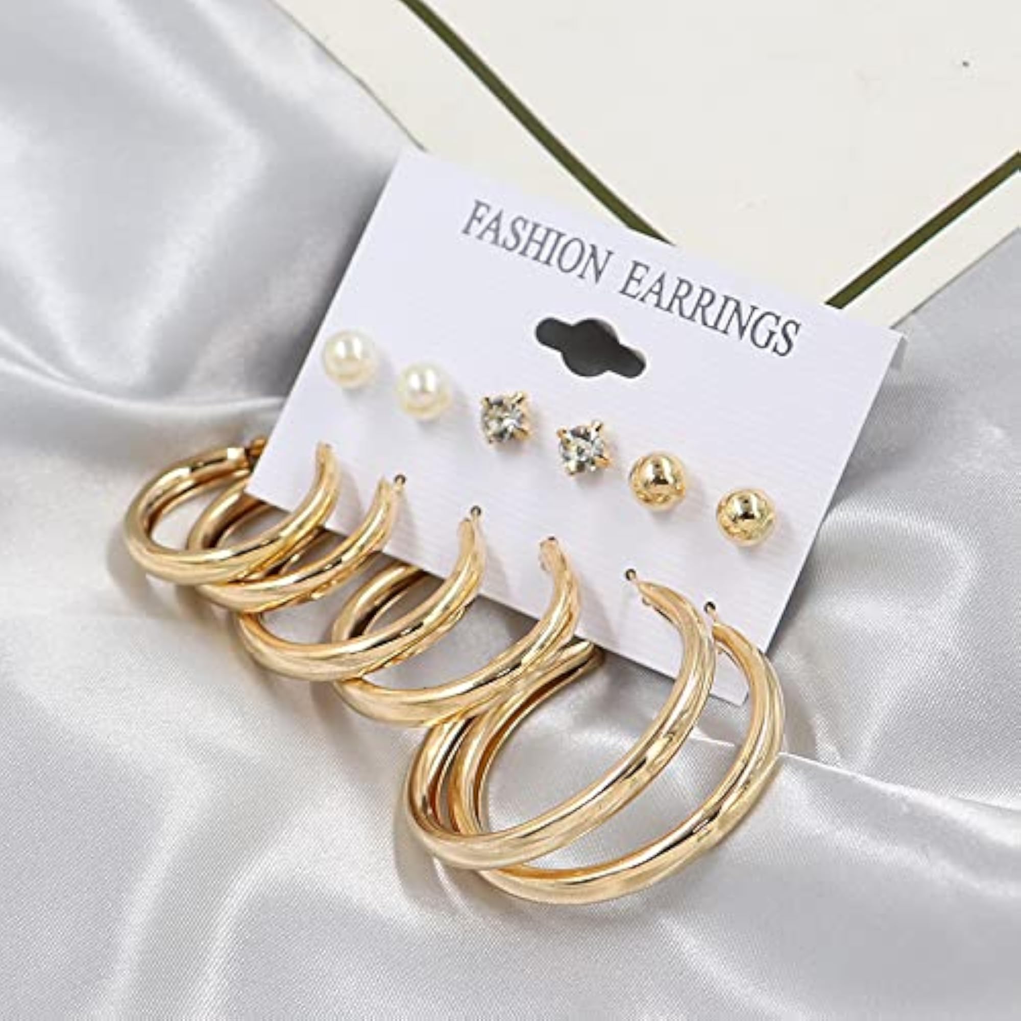 12 Pair Pearl Crystal Studs & Hoop Earrings Combo for Women