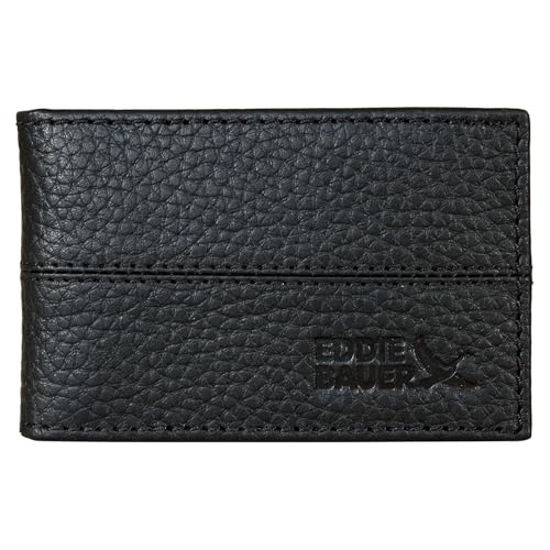 Eddie Bauer Men Signature Money Clip Card Case Wallet, Rugged Leather-Black, One Size