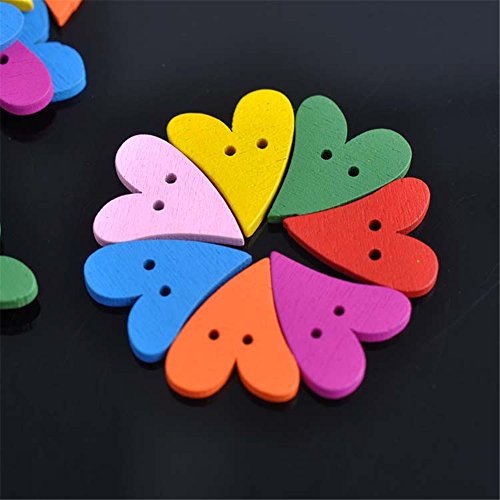 Oryougo 100 Pieces Colorful Wood Buttons Sewing Scrapbooking Love Heart Mixed #TOP5