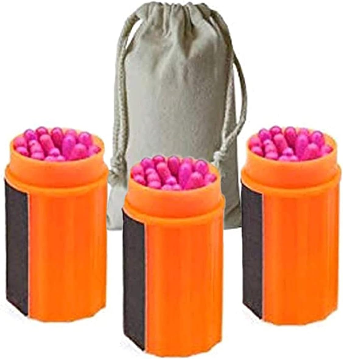 Stormproof Match Kit Portable Waterproof Matches Case With Replacement long Matches Starter Waterproof Matchl Bulk Container Used For Survival Striker Box With Drawstring Cotton Bag (Orange 3)