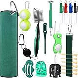 Syhood 21 Pcs Golf Accessories Kit Cleaning Kit Include Golf Brush, Towel, Groove Sharpener, Divot Repair Tool, Ball Alignment Portable Tool Gifts for Men or Women(Green)