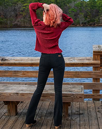 roswear Women's Trendy Stretchy Flare Jeans Mid Rise Bootcut Curvy Denim Pants4