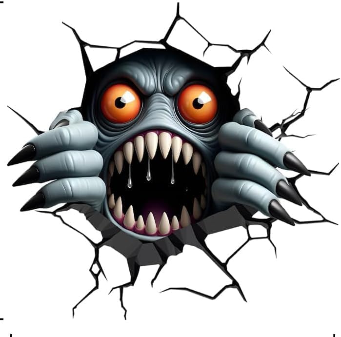 Horror Cracking Car Sticker Waterproof PVC Double-Sided Printed Decal for Car Window Bumper Funny Halloween Decal for Truck Wall