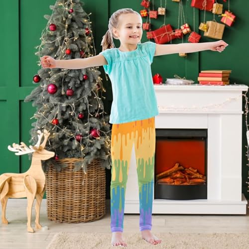 Girls' Leggings Ankle Length Printed Leggings Rainbow Fuzzy Stripe Soft Comfortable Pants for Kids 4-10 Years3