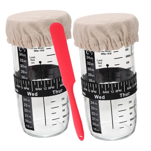 MAGICLULU 2Set Large Capacity Glass Sourdough Starter Jars Sealed Glass