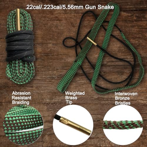 Rifle Pistol Gun Cleaning Kit for 22LR .22 Cal .223Cal 5.56 with Gun Snake, Cotton mop, Chamber Brushes, 32inch Brass Cleaning Rod, in Compact Zippered Case Detail