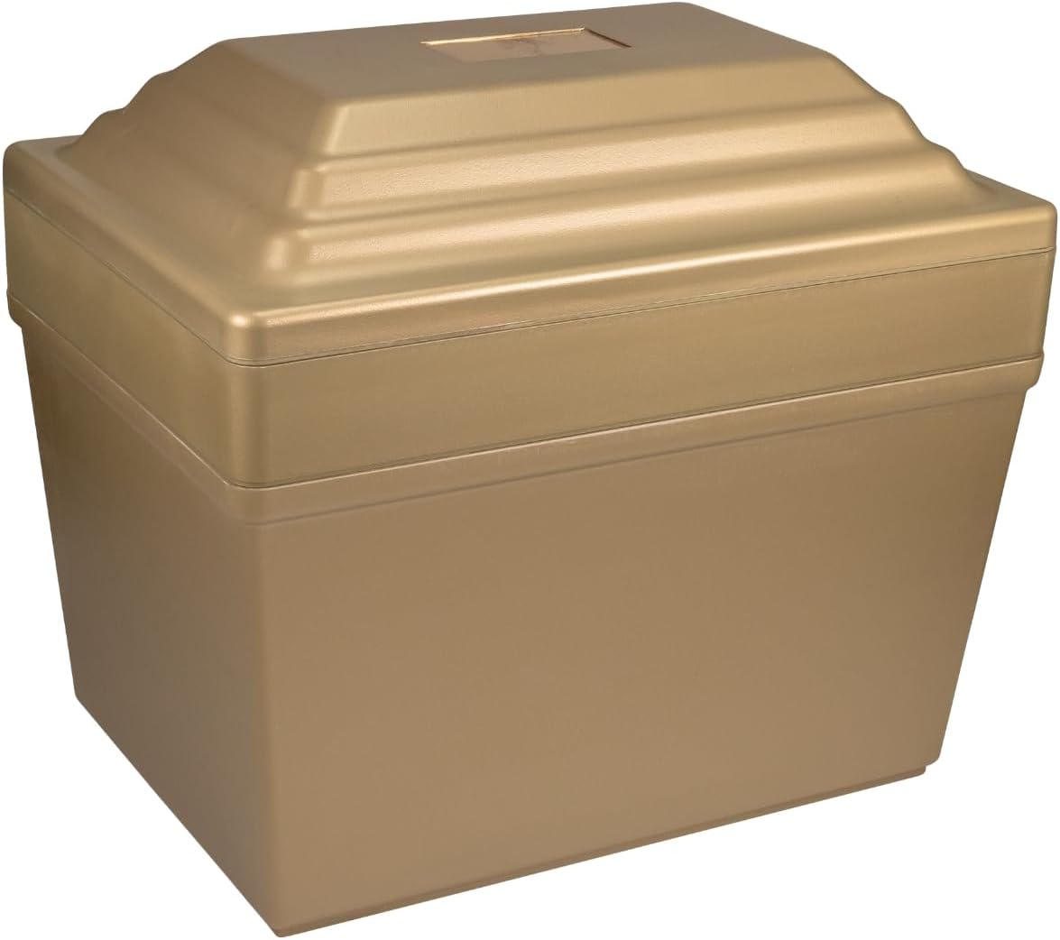 Fortress Urn Vault Double for Two in Gold, Companion for Ground Burial, Holds Two Adult Cremation Urns for Human Ashes, Durable Cremation Urn Vault for Cemetery Burial