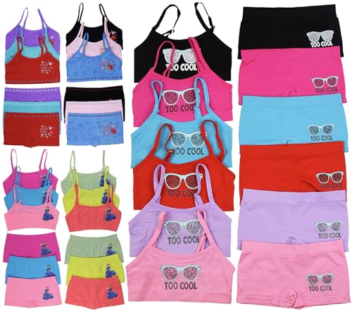 Image of ToBeInStyle Girl Pack of 6 Set Spaghetti Strap Training Bras & Boyshorts Bikinis