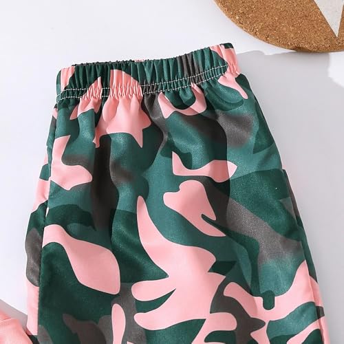 Image of Girls' Hoodie and Pants Set, Cartoon Printed Loose Sweatshirt Rib Knit Cuffs and Hemline and Elastic Waist Pants