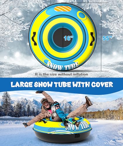 EPN 55\'\' Heavy Duty Snow Tube with Premium Canvas Covers and Nylon Handles for Adults, Thickened Bottom Inflatable Snow Sled Sledding Toboggan Winter Outdoor Fun Toys - Thumbnail 2