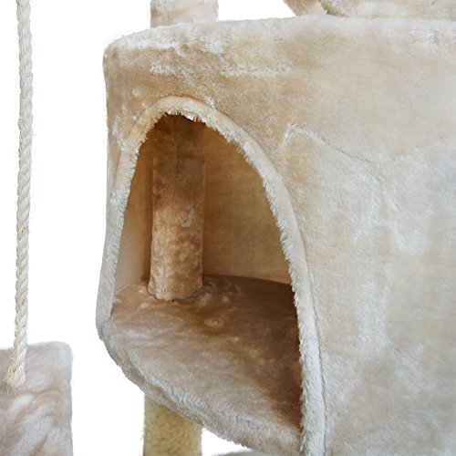 Todeco - Árbol para Gatos, Escalador para Gatos - Material: MDF - Tamaño de la casa de Gato: 30,0 x 30,0 x 42,9 cm - 120 cm, 5 Plataformas, Beige