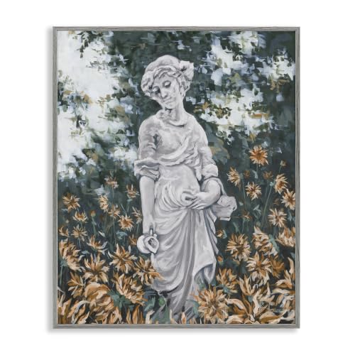 'Graceful Garden Woman Statue Surrounded'| Framed Giclee Art