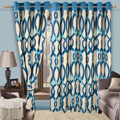 Image of Cortina Durable & Stylish Premium Stripes 100% Polyester Curtains - with Metal Grommets - Easy Fit Over Window - Bedroom Living Room Kids Room Hall Kitchen - 5 Feet Set of 1 - Blue 2