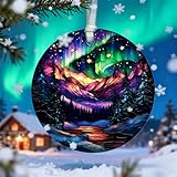Northern Lights Christmas Ornament 2025, Stained Glass Christmas Tree Decorative, Winter Holiday Ornaments for Christmas Tree - Gifts for Family, Friends - Glass Hanging Ornament