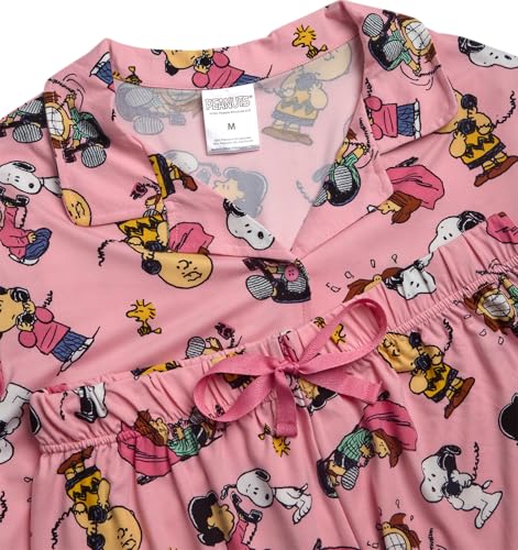 Image of COCO BRANDS Peanuts Snoopy Womens Pajama Set - 2 Piece Short Sleeve Button Down Sleep Shirt and Pajama Shorts
