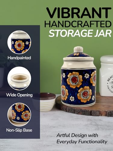 Image of Ceramic Pickle Jars For Storage Achar Chini Mati Barni Jars Jadi Jaadi Jadilu Pots Containers For Storing Salt, Tamarind Kitchen Storage With Lid, 850mL NON AIRTIGHT, Yellow Multicolour