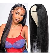 U Part Straight Human Hair Wigs for Black Women 2''x 4'' U Shape Glueless Brazilian Virgin Hair W...