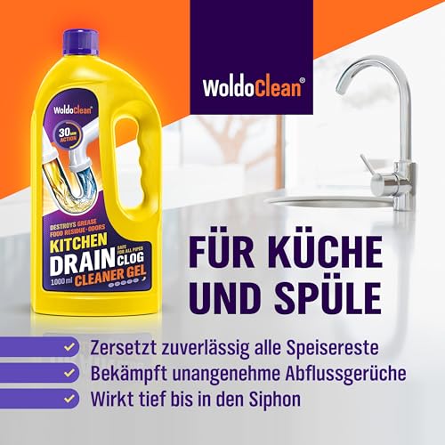 WoldoClean Rohrreiniger Küche Gel 1000ml - extra stark Fettlöser Spüle – Ansicht 6