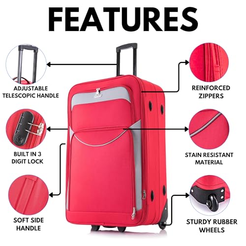 Flymax 32" Extra Large Suitcase Lightweight Luggage Expandable Hold Check In Travel Bag On Wheels Red 129L - 3