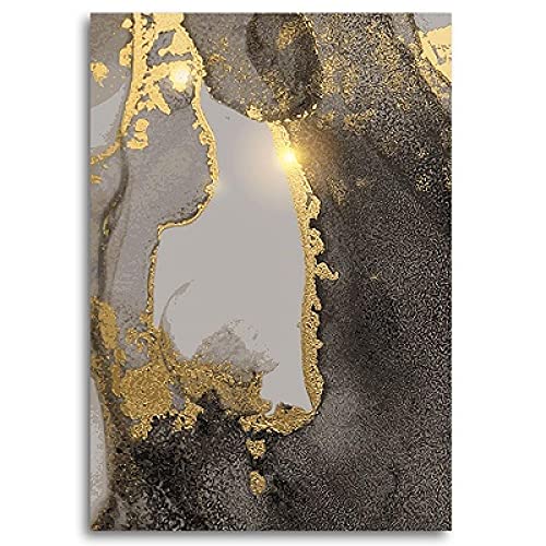 Wall Art Marmer Canvas Schilderij Moderne Nordic Abstracte Goudfolie Zwart Grijs Foto Print Woonkamer Home Decor (50X70) X3 Unframed - Afbeelding 3