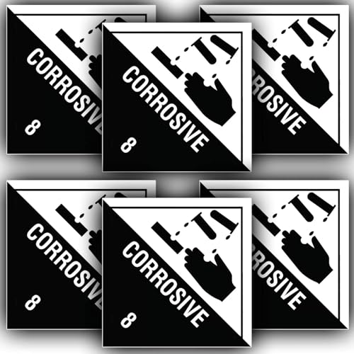 Corrosive Hazard Chemical Label - Corrosive -8 Substance - Vinyl Sticker Label - 6 Pack 100mm x 100mm