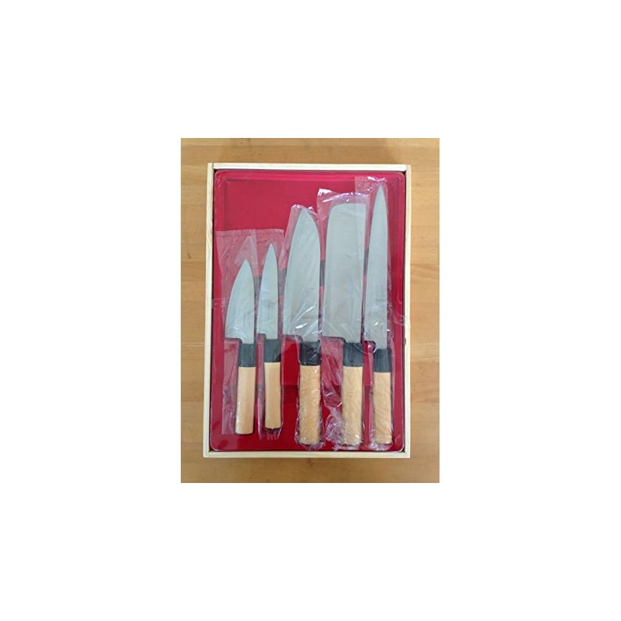 Japanese Kitchen Knife Set of 5 (Wooden Box Case) Mr. Takaaki Nakamura
