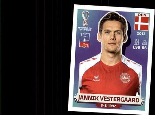 2022 Panini World Cup Soccer Sticker #DEN9 Jannik Vestergaard Denmark Group D Official Qatar WC Album Sticker in Raw (NM or Better) - Measuring 2