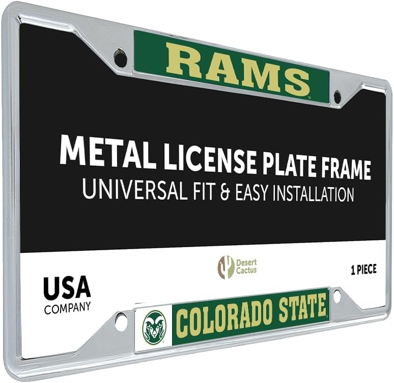 Desert Cactus Colorado State University CSU Rams Car Accessories Metal License Plate Frame and Tag Holder for Front or Rear of Car (Mascot)