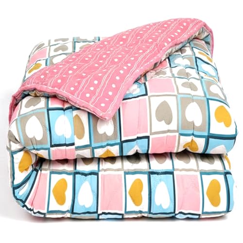 Image of Dohar Single | Double Bed 100% Cotton Blankets for Summer 90x100inch, 150GSM Ac Comforter and Cooling for Summer Classic Printed Design Quilt Ideal for Gifting (Heart, Single)
