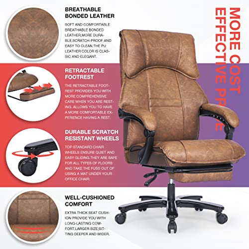 Bosmiller 500Lbs Big And Tall Office Chair Wide Seat For Heavy People With Quiet Wheels Heavy Duty Metal Base High Back Larger Size Pu Leather Executive Office Chair With Footrest Back Reclining #TOP2
