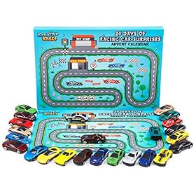 KreativeKraft Calendrier de l&rsquo;Avent 2025 Garçon Calendrier Compte à Rebours Noel avec 24 Jouets Petites Voitures Camions (Racing Cars)