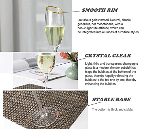 Impagel Gold Rimmed Hand-Blown Champagne Flutes Glass,No-Lead Crystal Tall Long Stem Champagne Glasses Set Of 4,Mimosa Glasses Sparkling Wine Glassware Gift For Wedding,Women,Or Men-5.4 Oz,Clear #TOP4