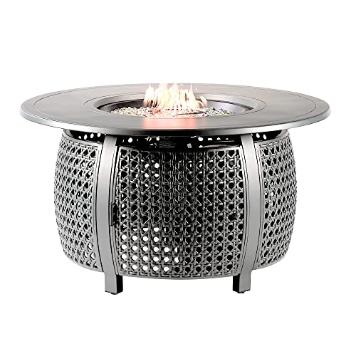 Image of Oakland Living Round 44 in. x 44 in. Aluminum Propane Fire Pit Table with Glass Beads, Two Covers, Lid, 57,000 BTUs in Grey Finish