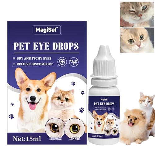 MagiSel Haustier Augentropfen, Augenreiniger für Haustiere, Augentropfen Für Hunde Und Katzen, Lindert Juckreiz Und Irritationen, Trockenheit, Tränenflecken, Entfernt Tränenstein (15ml)