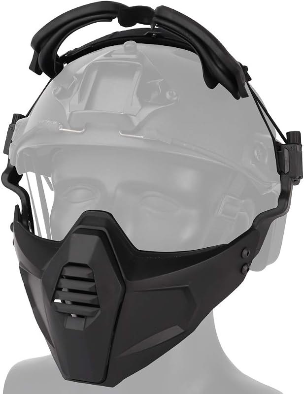 OAREA Taktikai Sisak Védőszemüveg Levehető Arcmaszkkal - Airsoft, Paintball Felszerelés Felnőtteknek, Fekete, Állítható Pántokkal