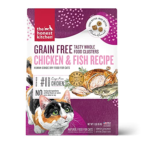 Image of The Honest Kitchen Human Grade Dry Cat Food, Whole Food Clusters Grain Free Dry Cat Food, Chicken & Fish, 1 lb Trial Pouch